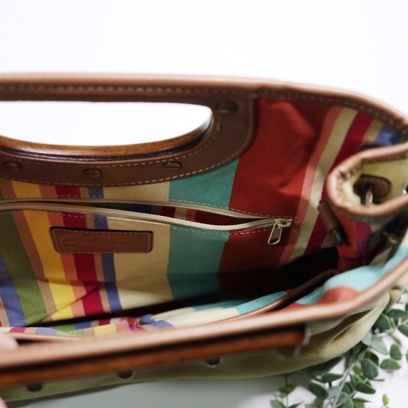 Vintage Fossil boho cream & wood canvas handbag - Picture 6 of 6